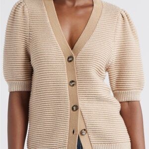 Caslon Tan Ribbed Button-Up Cardigan